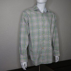 Thomas Dean Contrast Cuff Collar Mens Button Up L